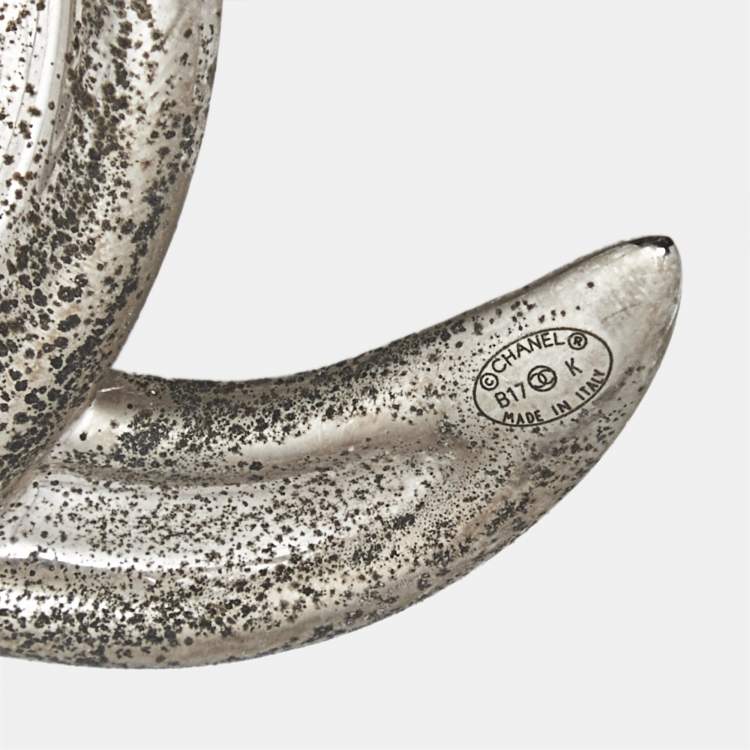 Pre Owned Chanel CC Crystals Silver Tone Brooch