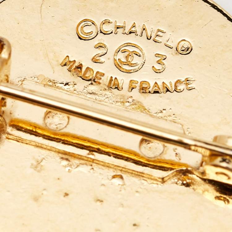 Pre Owned Chanel Hanging Flap Bag Motif Gold Tone Pin Brooch