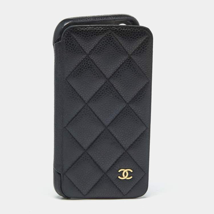 Pre Owned Chanel Black Quilted Caviar Leather iPhone X Case 