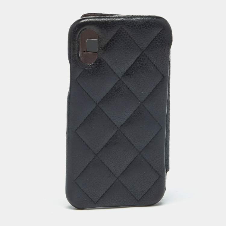 Pre Owned Chanel Black Quilted Caviar Leather iPhone X Case 