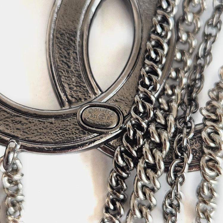 Pre Owned Chanel CC Multi Chain Silver Crystals Pin Brooch