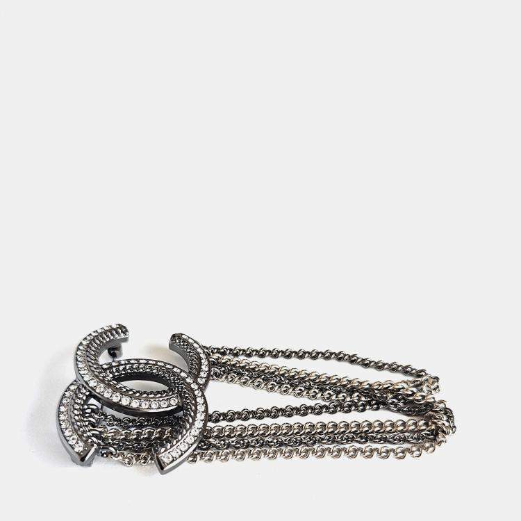 Pre Owned Chanel CC Multi Chain Silver Crystals Pin Brooch