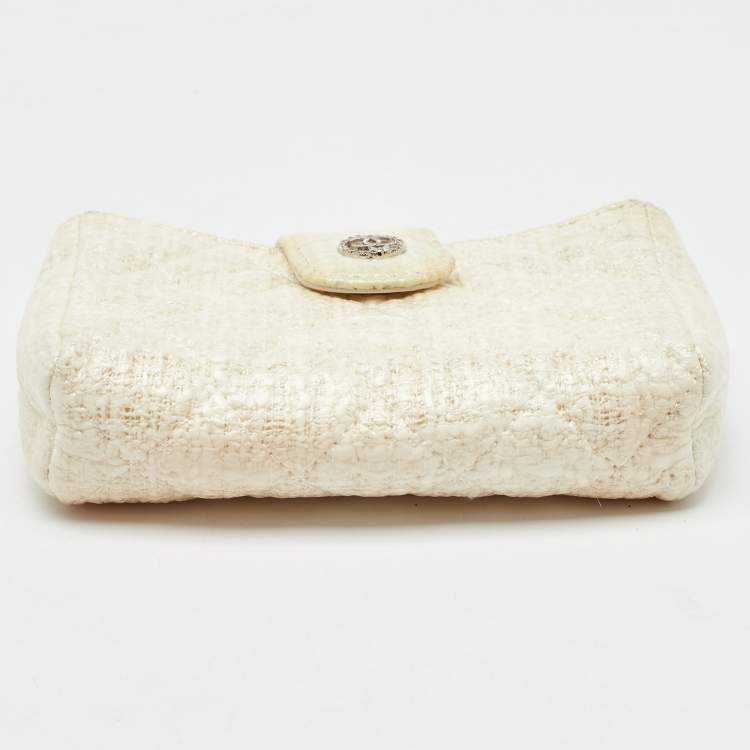 Pre Owned حافظة هاتف شانيل قماش مبطن مبطن أبيض