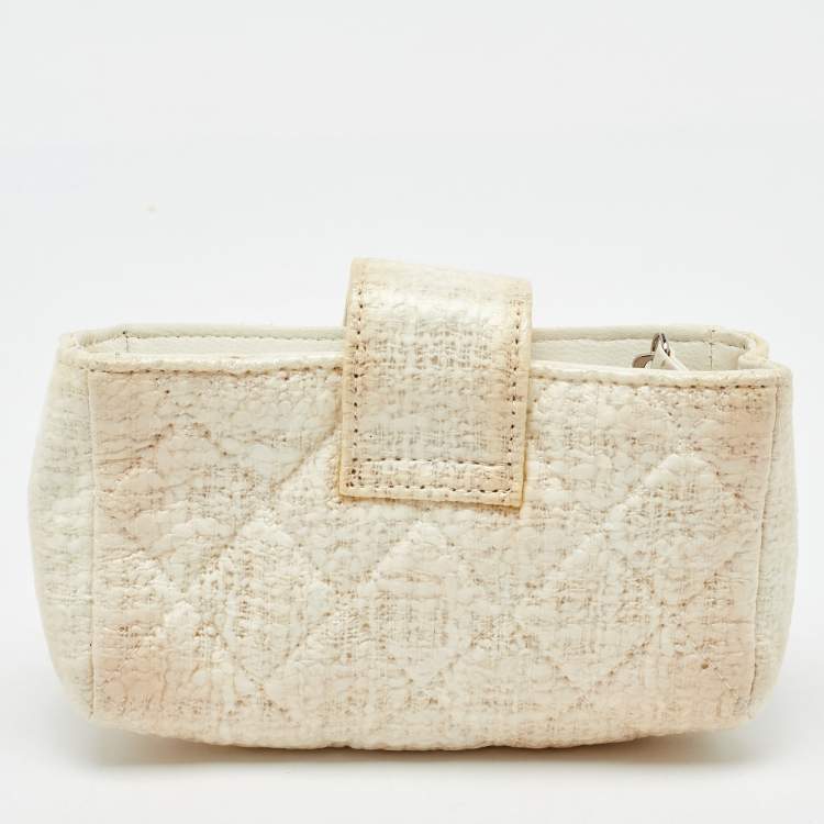 Pre Owned حافظة هاتف شانيل قماش مبطن مبطن أبيض