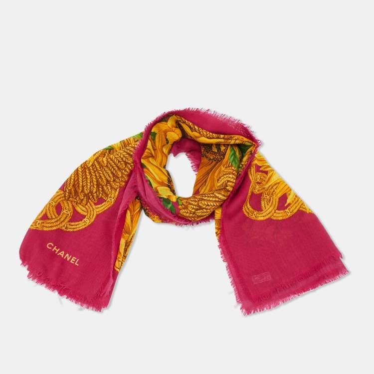 Pre Owned Chanel Vintage Multicolor Sunflower Silk Scarf 