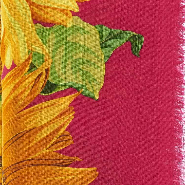 Pre Owned Chanel Vintage Multicolor Sunflower Silk Scarf 