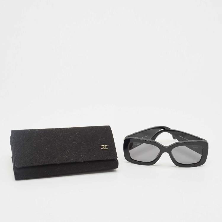 Pre Owned Chanel Black 5483 CC Quilted Polarized Rectangle Sunglasses