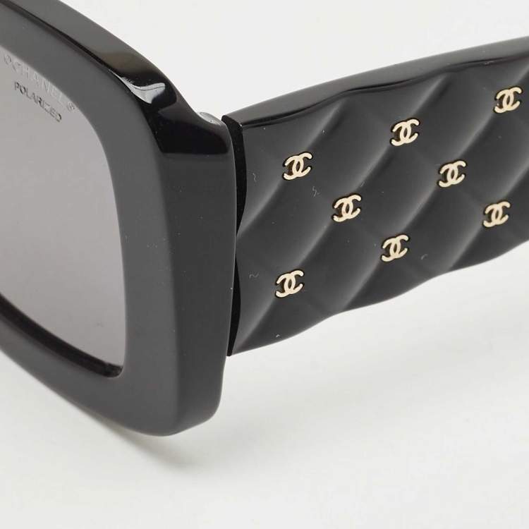 Pre Owned Chanel Black 5483 CC Quilted Polarized Rectangle Sunglasses