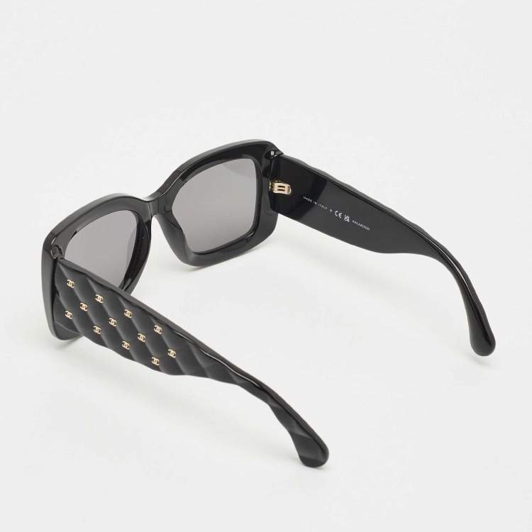 Pre Owned Chanel Black 5483 CC Quilted Polarized Rectangle Sunglasses