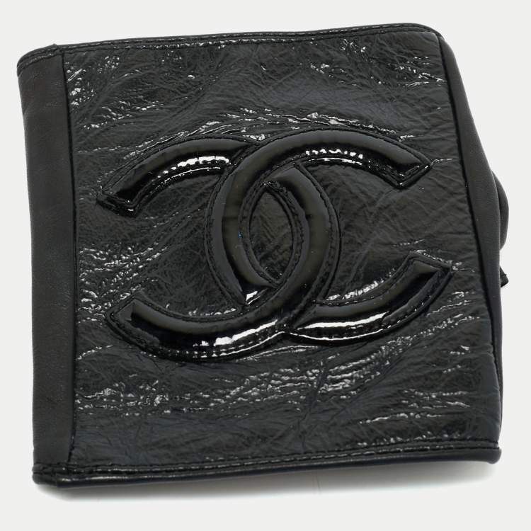 Pre Owned Chanel Black Logo Detail Leather Fingerless Gloves Size 7.5