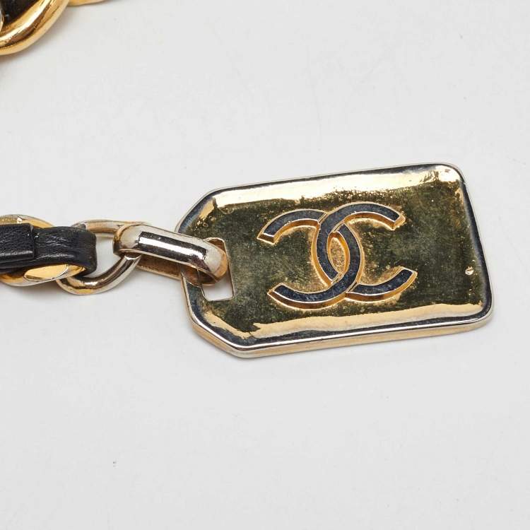 Pre Owned Chanel Black Leather 31. Rue Cambon Chain Link Buckle Belt 70CM