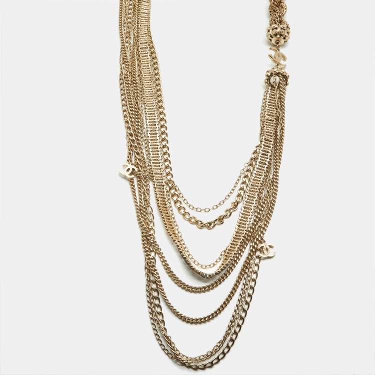 Pre Owned Chanel CC Beads Gold Tone Lariant Chain Belt