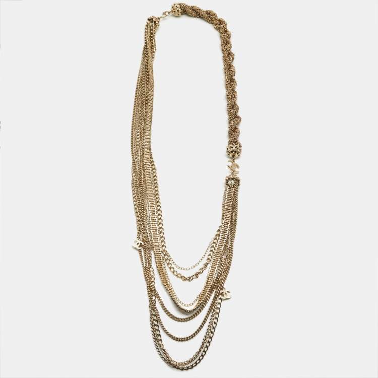 Pre Owned Chanel CC Beads Gold Tone Lariant Chain Belt