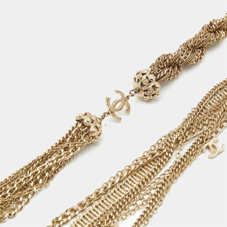 Pre Owned Chanel CC Beads Gold Tone Lariant Chain Belt