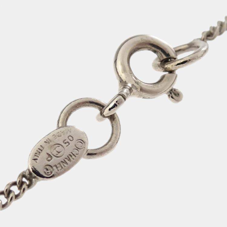 Pre Owned Chanel CC Chain Silver Red Black Acrylic Pendant Necklace