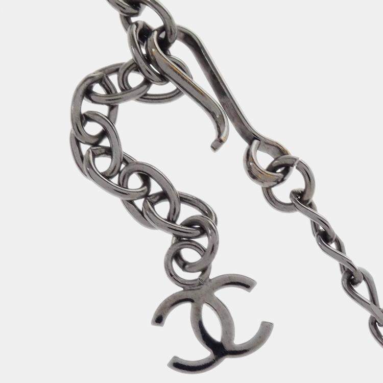 Pre Owned Chanel Mademoiselle CC  Silver Pearl Chain Pendant Necklace 