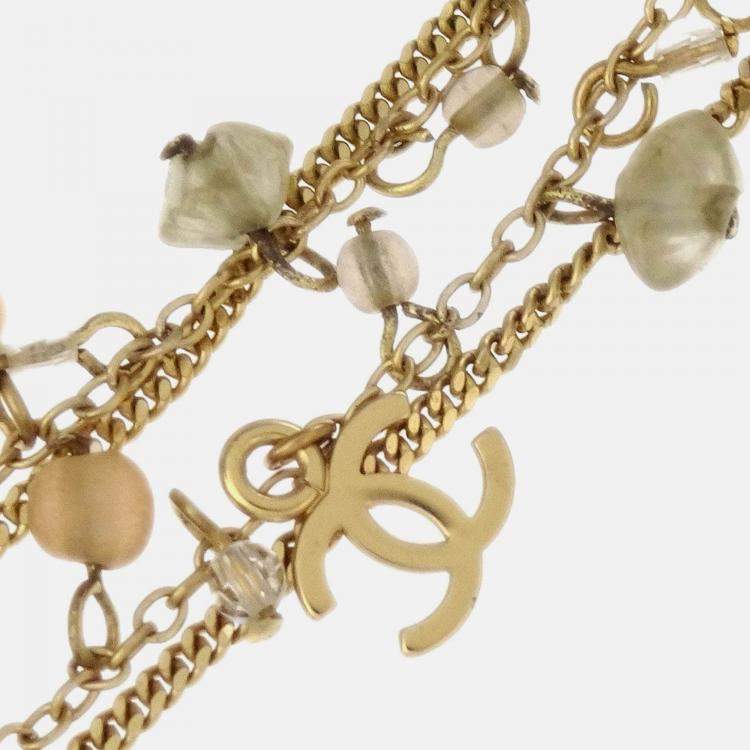 Pre Owned Chanel CC Rhinestone Artificial Pearl Gold Chain Pendant Necklace