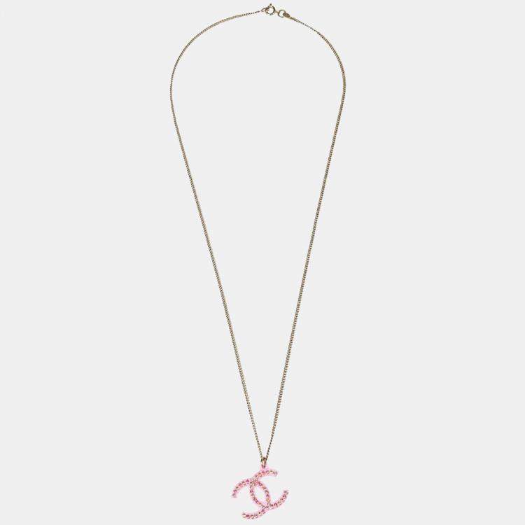 Pre Owned Chanel CC  Rhinestone Gold Chain Pendant Necklace
