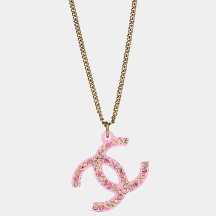 Pre Owned Chanel CC  Rhinestone Gold Chain Pendant Necklace