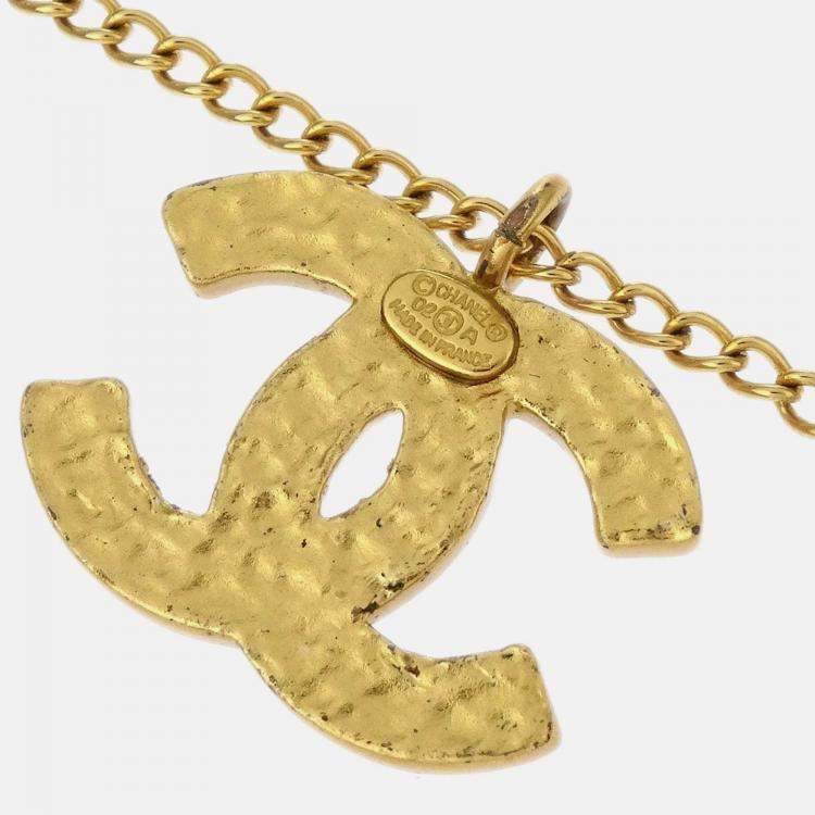 Pre Owned Chanel CC Chain Necklace Pendant Gold Black