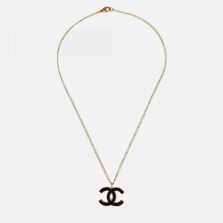 Pre Owned Chanel CC Chain Necklace Pendant Gold Black