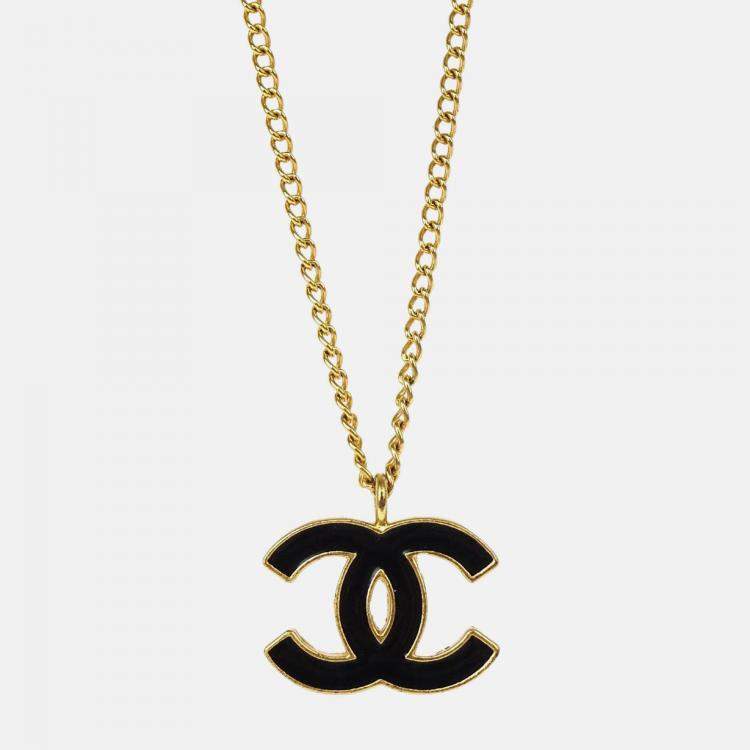 Pre Owned Chanel CC Chain Necklace Pendant Gold Black