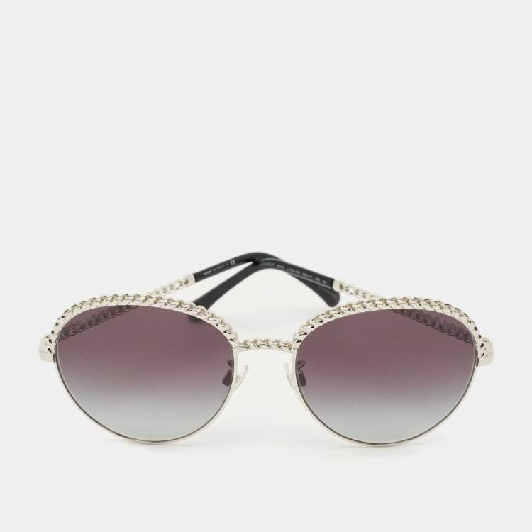 Pre Owned Chanel Black/Silver Tone Gradient 4242 Metal Chain Sunglasses