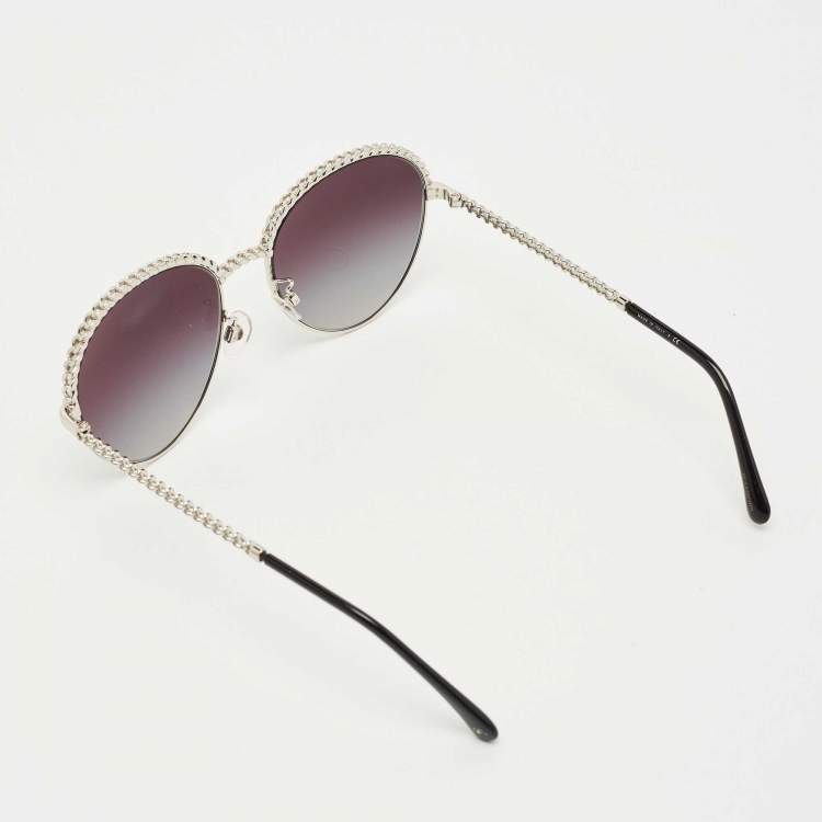 Pre Owned Chanel Black/Silver Tone Gradient 4242 Metal Chain Sunglasses