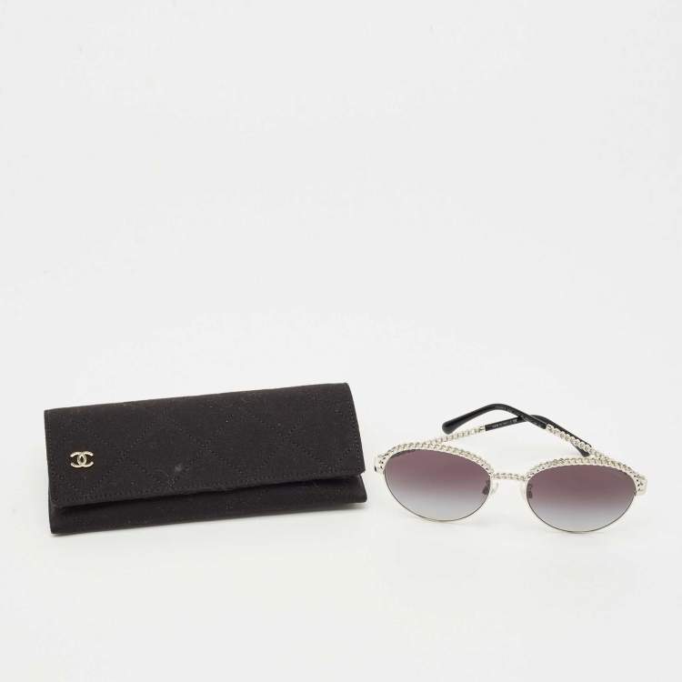 Pre Owned Chanel Black/Silver Tone Gradient 4242 Metal Chain Sunglasses