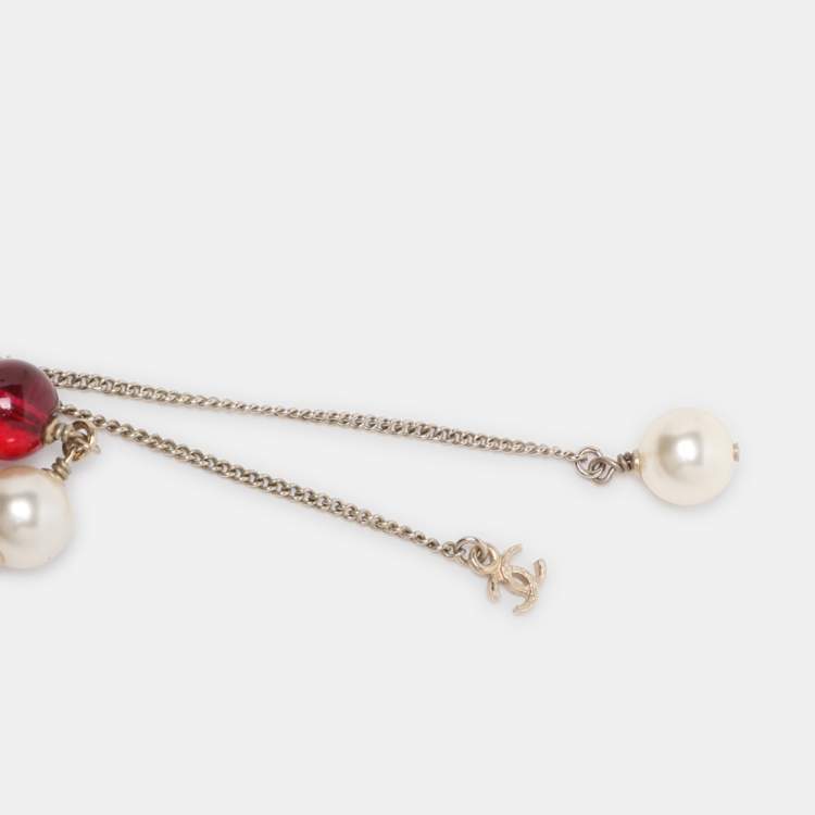 Pre Owned Chanel CC Resin Faux Pearl Gold Tone Long Necklace