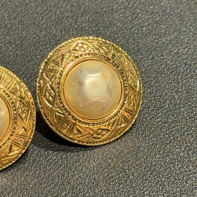 Pre Owned Chanel Vintage Aztec Design and Pearl Clip On Earrings