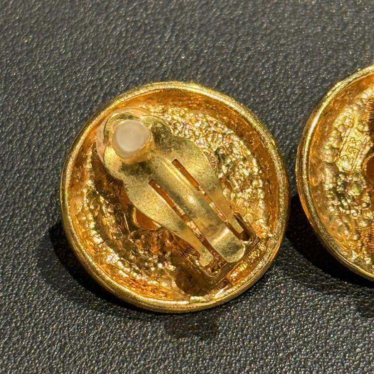 Pre Owned Chanel Vintage Aztec Design and Pearl Clip On Earrings