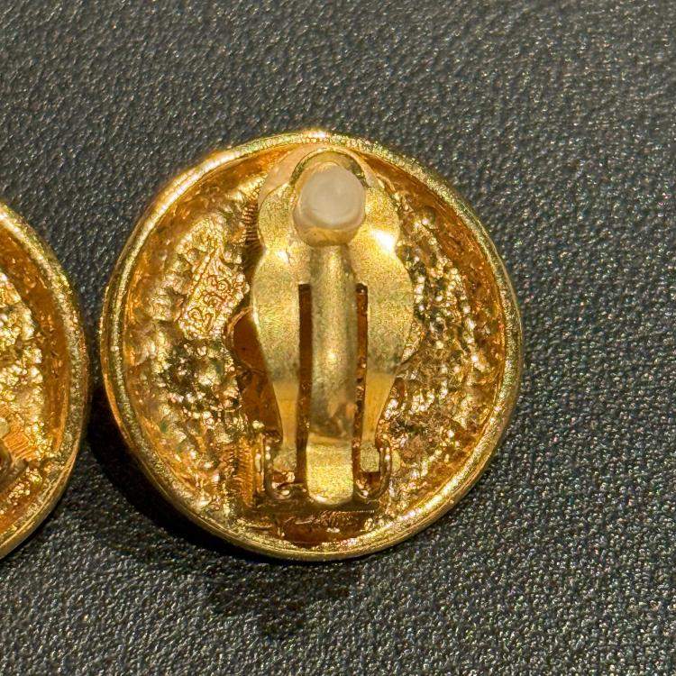 Pre Owned Chanel Vintage Aztec Design and Pearl Clip On Earrings
