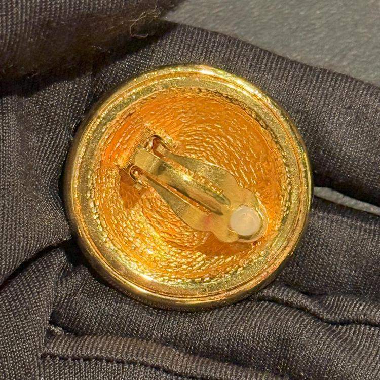 Pre Owned Chanel 93P Round Mirror CC Clip on Earrings