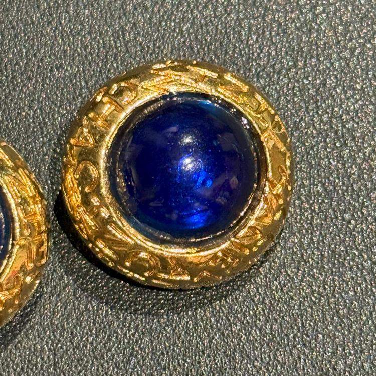 Pre Owned Chanel Vintage Blue and Gold Clip On Earrings
