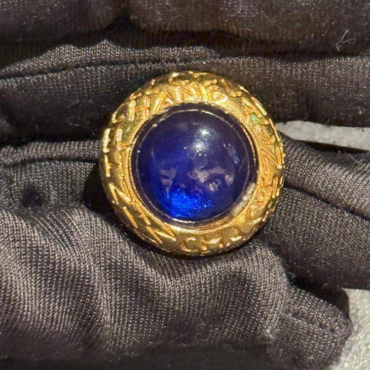 Pre Owned Chanel Vintage Blue and Gold Clip On Earrings