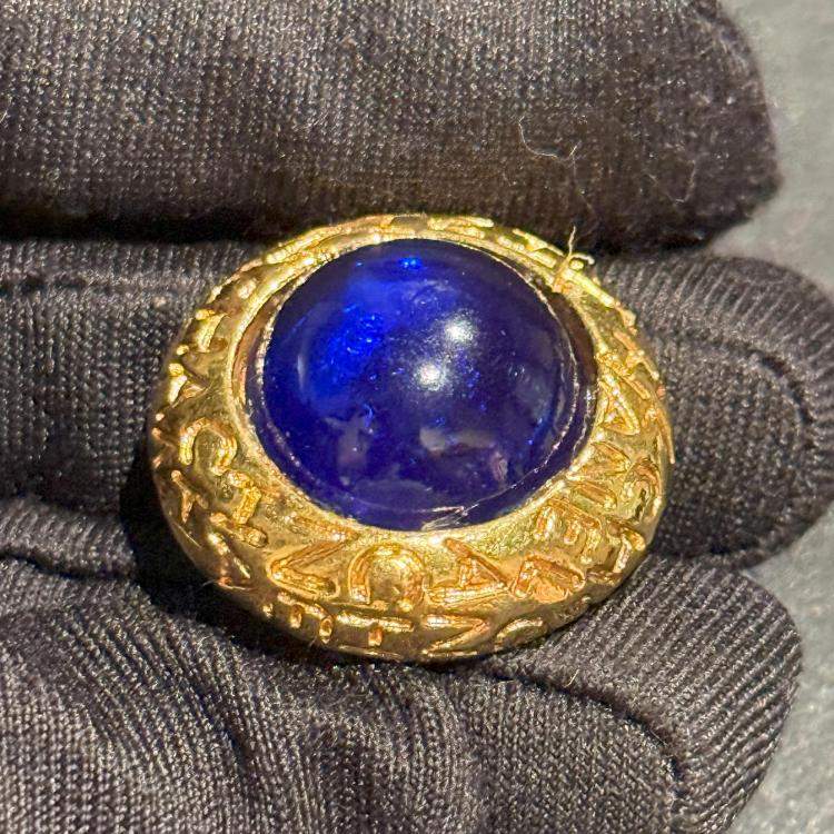 Pre Owned Chanel Vintage Blue and Gold Clip On Earrings