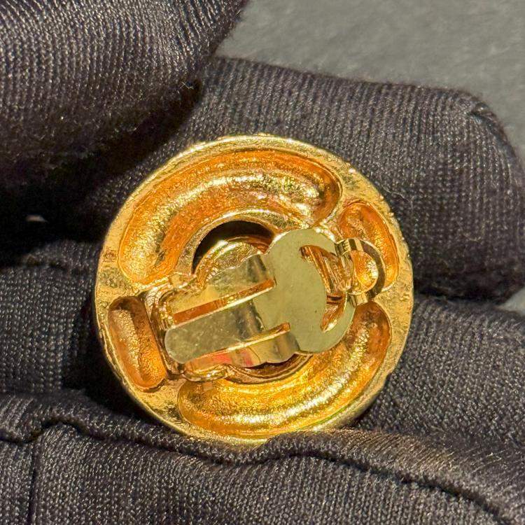 Pre Owned Chanel Vintage Blue and Gold Clip On Earrings
