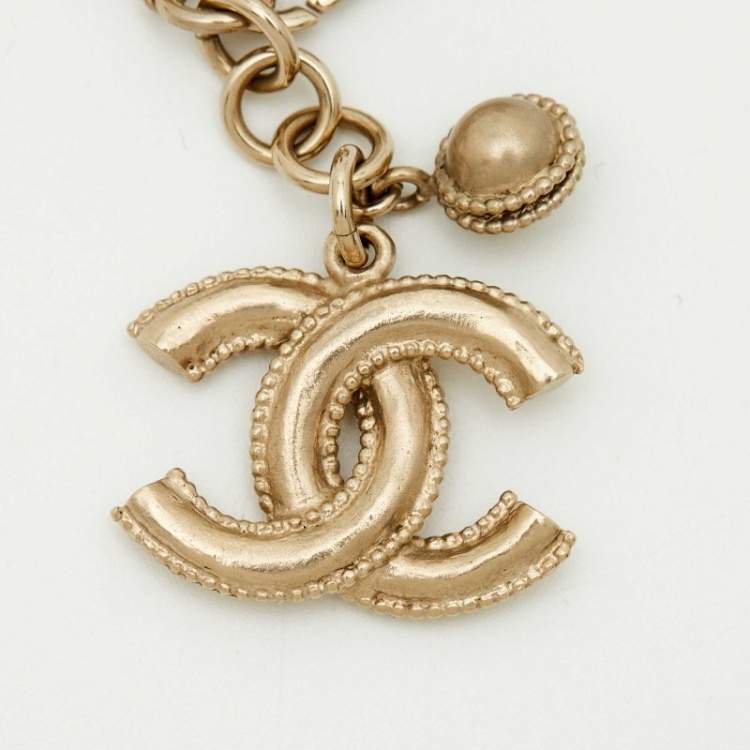 Pre Owned Chanel  CC Faux Pearl Gold Tone Ankle Bracelet