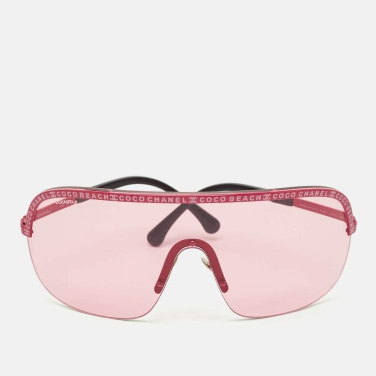Pre Owned Gucci Pink/Black 71537 Coco Beach Shield Sunglasses