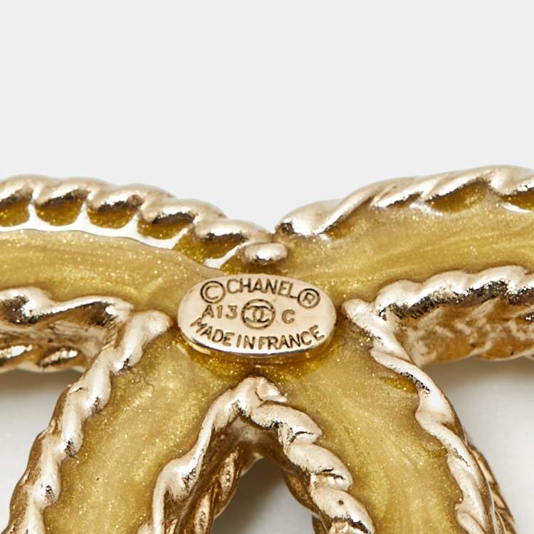 Pre Owned Chanel CC Crystals Enamel Gold Tone Brooch