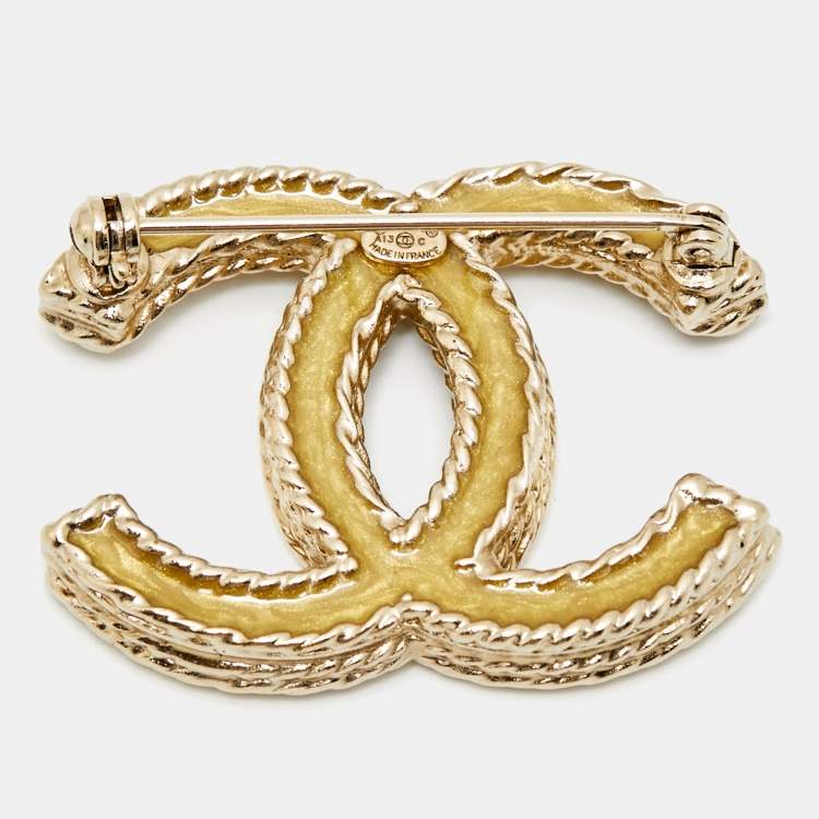 Pre Owned Chanel CC Crystals Enamel Gold Tone Brooch