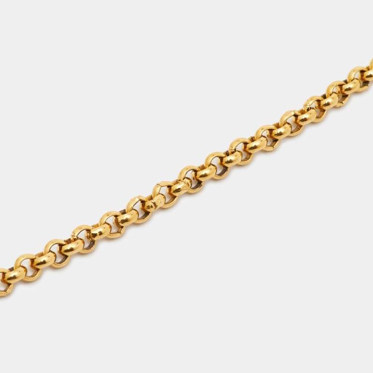 Pre Owned Chanel CC Quilted Gold Tone Round Pendant Necklace