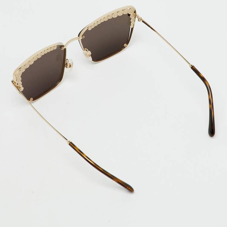 Pre Owned Chanel Gold Tone/Grey 4235-H Pearl Square Sunglasses