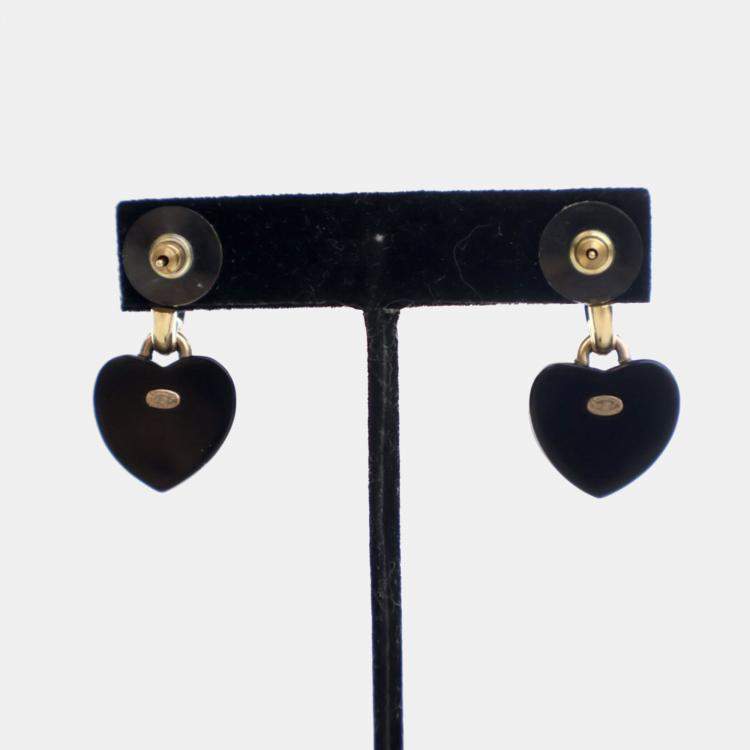 مملوكة مسبقًا Chanel CC Heart Crystal Drop Earrings 