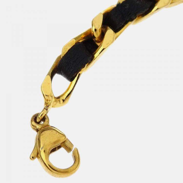 Pre Owned Chanel Gold Plated Metal Black Bracelet 