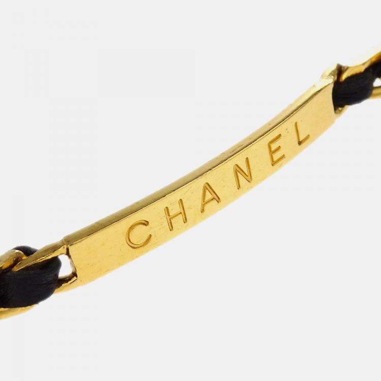Pre Owned Chanel Gold Plated Metal Black Bracelet 