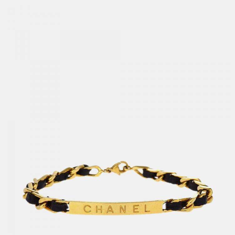 Pre Owned Chanel Gold Plated Metal Black Bracelet 