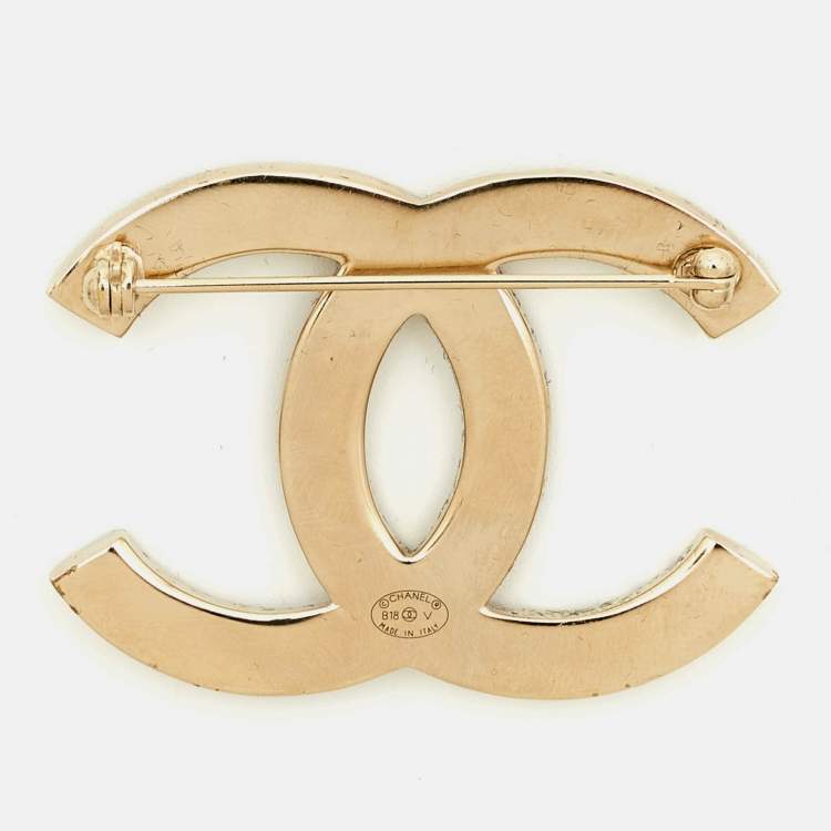 Pre Owned Chanel CC Crystals Gold Tone Brooch