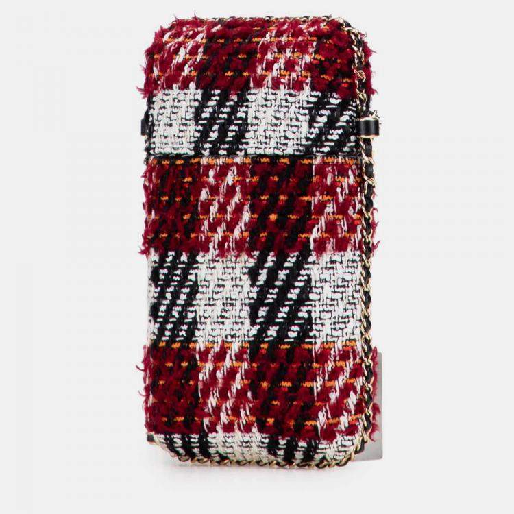 Pre Owned Chanel Red Tweed Chain Around Phone Holder